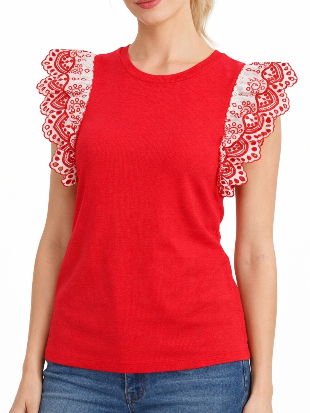 NWT Industry Red Embroidered Top Size S Lace Preppy Girlhoodcore Feminine Summer